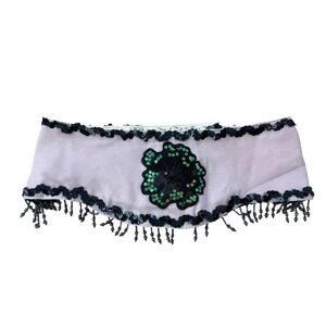 Vintage 60s Sequin Beaded Hip Scarf Belly Dance Waist Belt Pink Black Cabernet